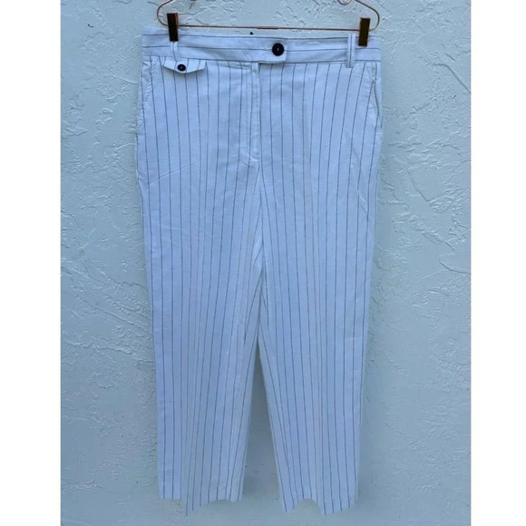 Zara Womens Bloggers Favorite Casual Stripes Linen Trouser Pants White Size XL - Picture 10 of 14